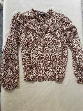 Jessica Simpson Brown and Cream Animal-Print V-Neck Blouse